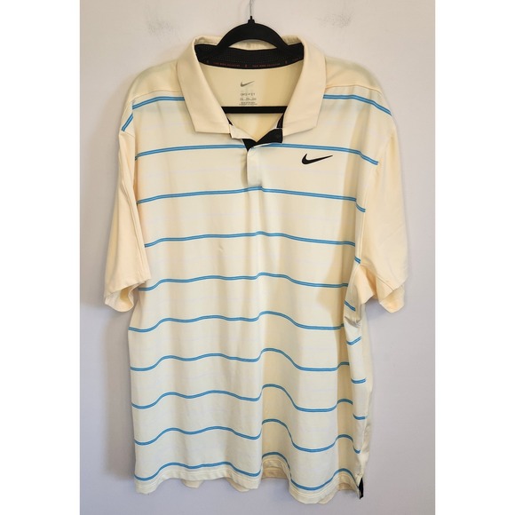 Nike Dri FitTiger Woods Collection Golf Polo Shirt Mens XXL Yellow Blue Striped - Picture 1 of 7